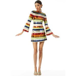 Alice + Olivia Multicolor Striped Sequin Mini Dress